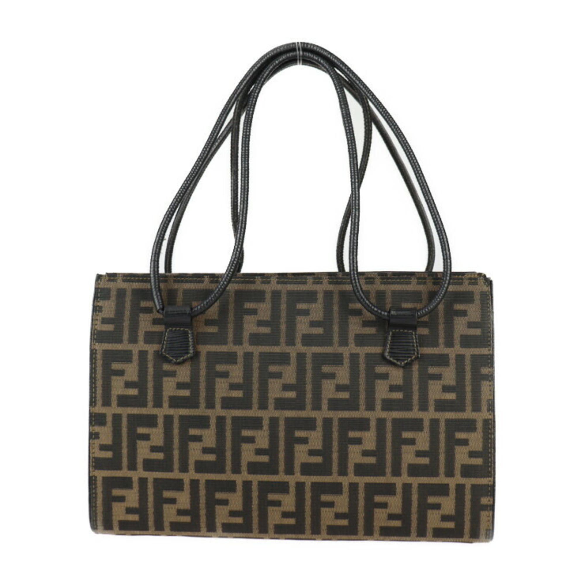 FENDI SAS Handbag - Canvas Leather Brown Black Shoulder Bag Tote Zucca Pattern