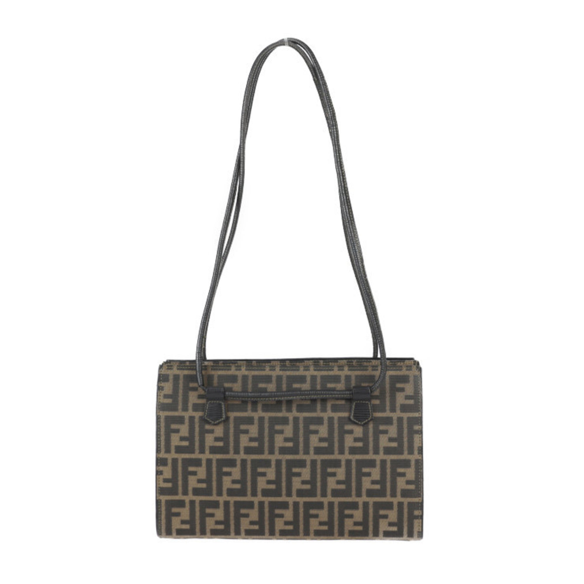 FENDI SAS Handbag - Canvas Leather Brown Black Shoulder Bag Tote Zucca Pattern