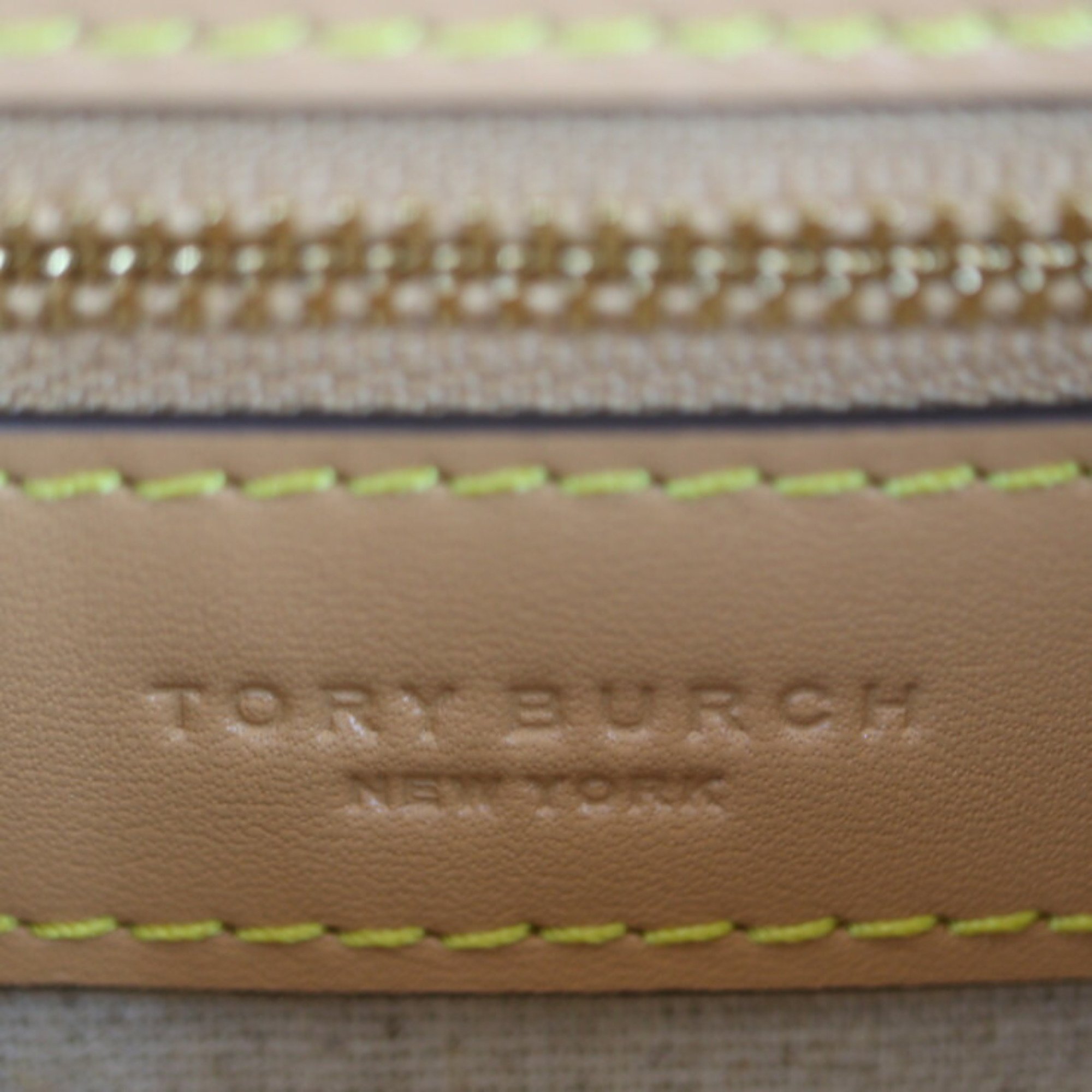 Tory Burch James Small Saddle Bag Shoulder - Canvas Leather Natural x Pink Yellow Brown Flap