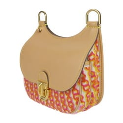 Tory Burch James Small Saddle Bag Shoulder - Canvas Leather Natural x Pink Yellow Brown Flap