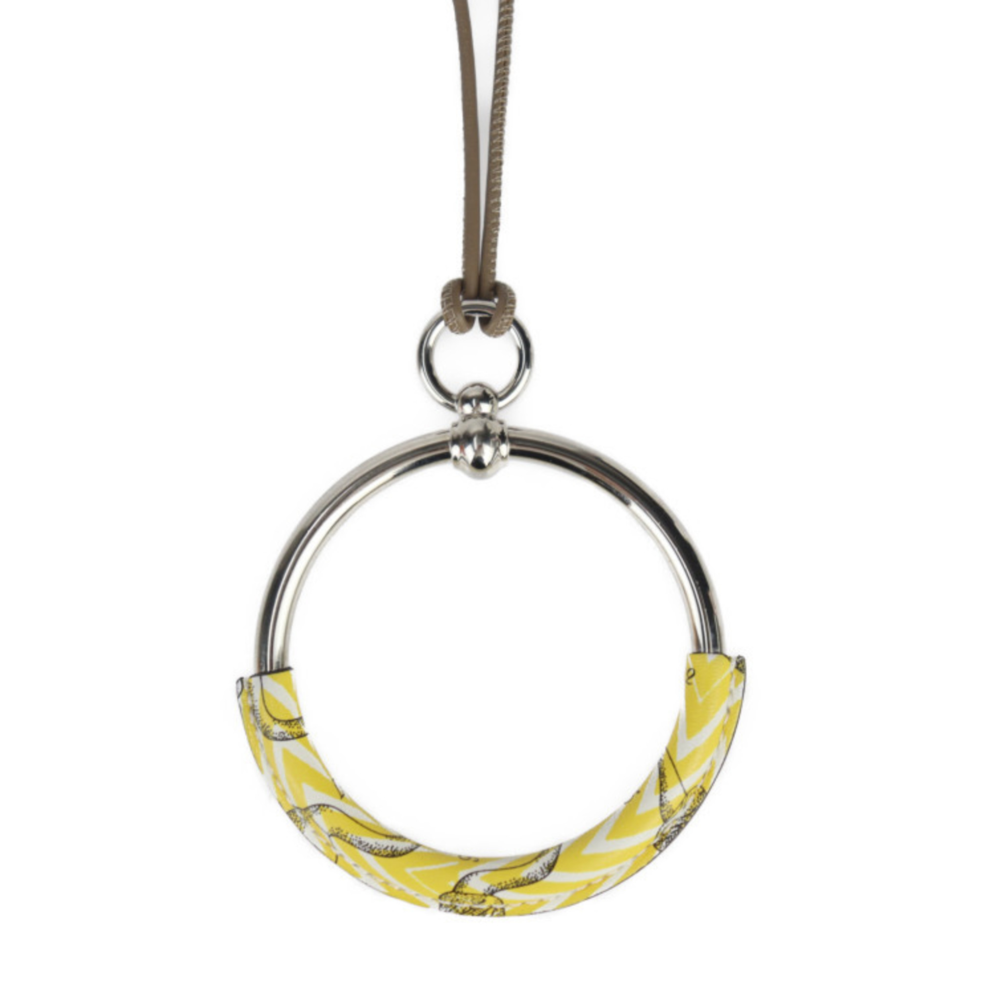 HERMES Cavalleria Loop Necklace - Swift leather metal yellow silver pendant