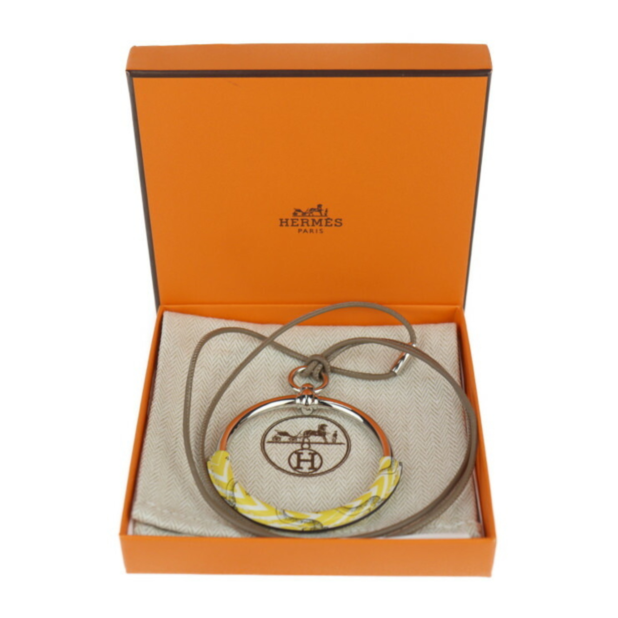 HERMES Cavalleria Loop Necklace - Swift leather metal yellow silver pendant