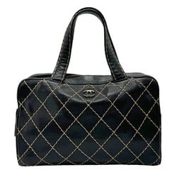 CHANEL Handbag Wild Stitch Leather Black Women's n0264