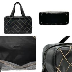 CHANEL Handbag Wild Stitch Leather Black Women's n0264