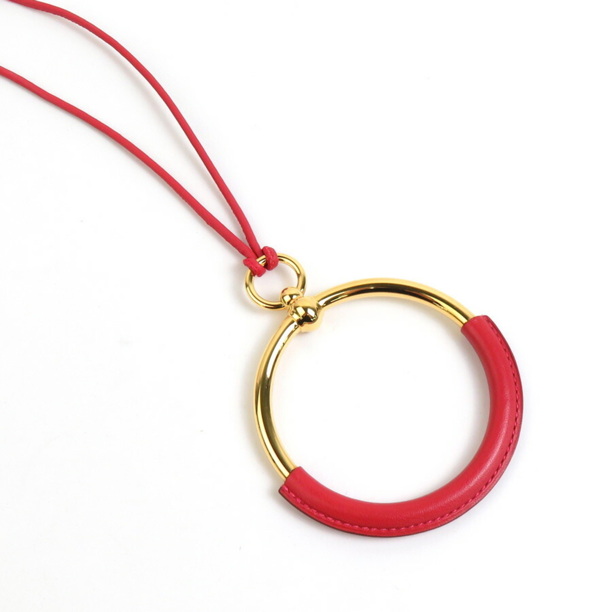 Hermes HERMES Necklace Loop Grand Metal Leather Gold Red Men's Women's e59047i