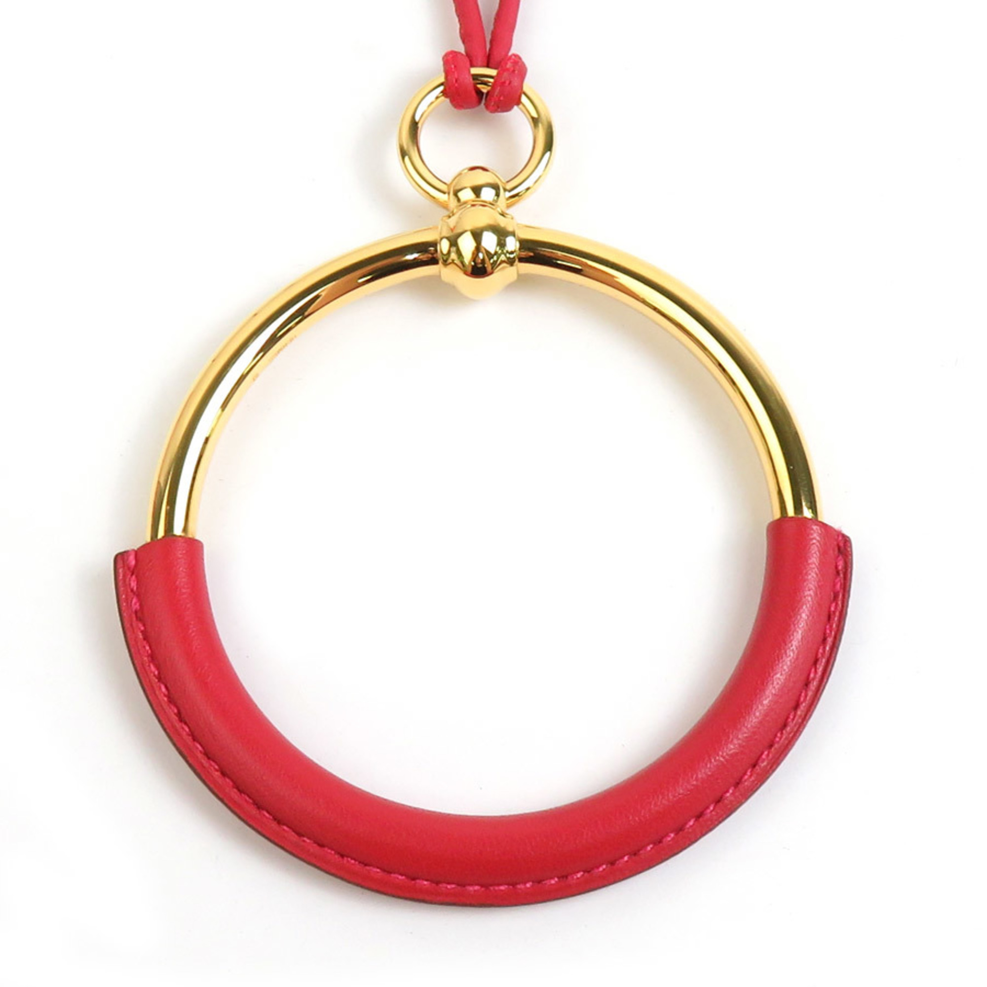 Hermes HERMES Necklace Loop Grand Metal Leather Gold Red Men's Women's e59047i