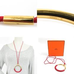 Hermes HERMES Necklace Loop Grand Metal Leather Gold Red Men's Women's e59047i