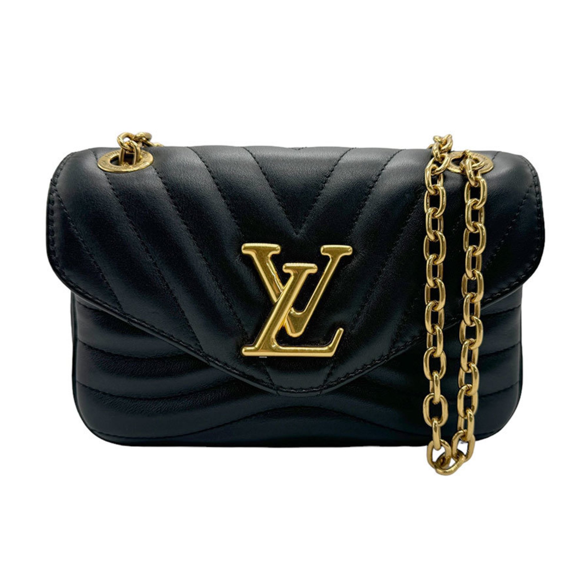 Louis Vuitton LOUIS VUITTON Shoulder Bag New Wave Chain PM Leather Black Gold Women's M20687 z2066