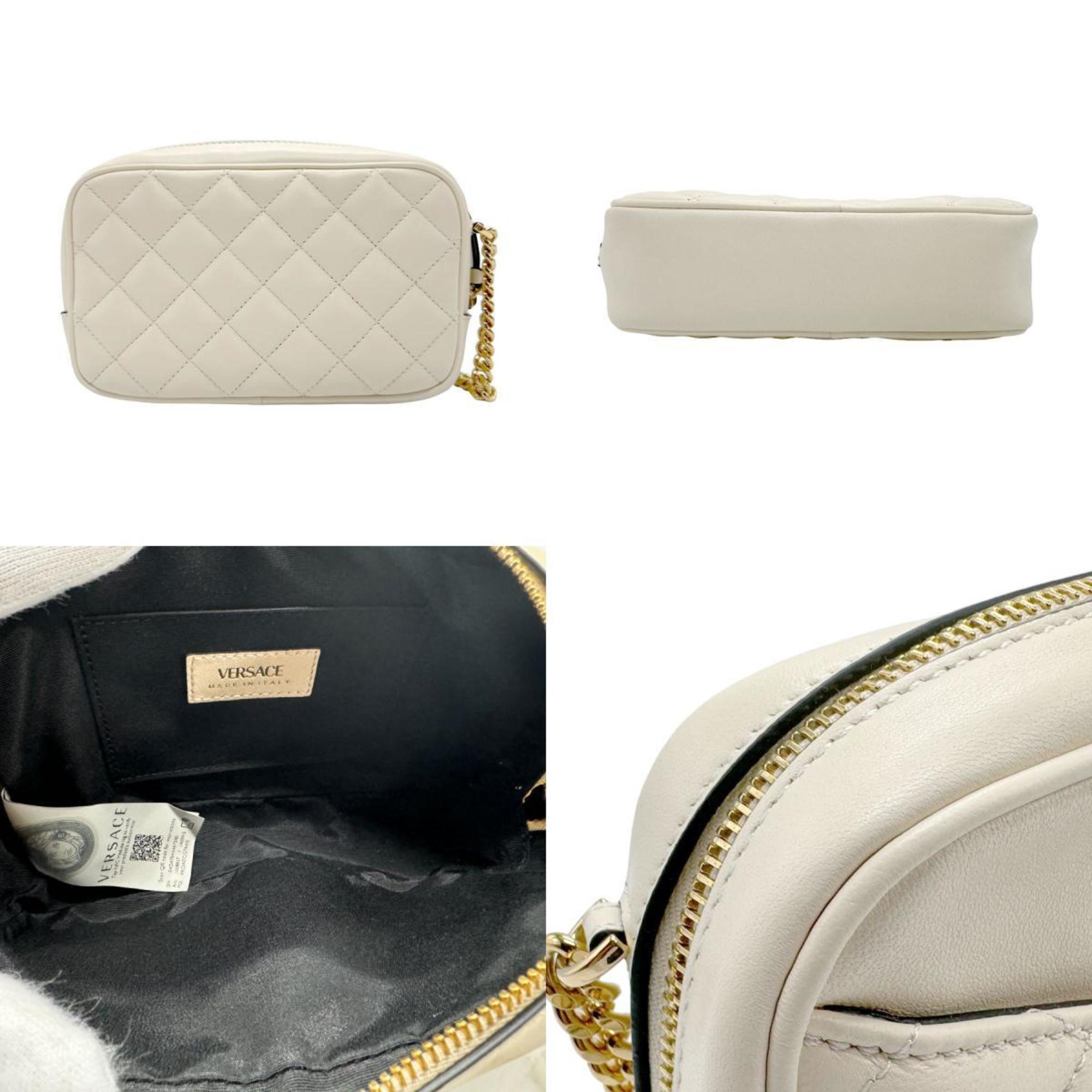 Versace Medusa Shoulder Bag Leather Off-White Gold Women's n0246