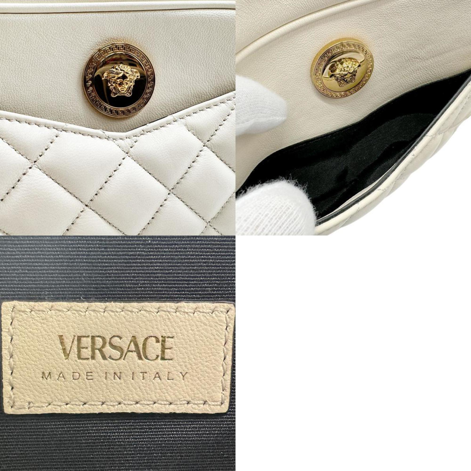 Versace Medusa Shoulder Bag Leather Off-White Gold Women's n0246