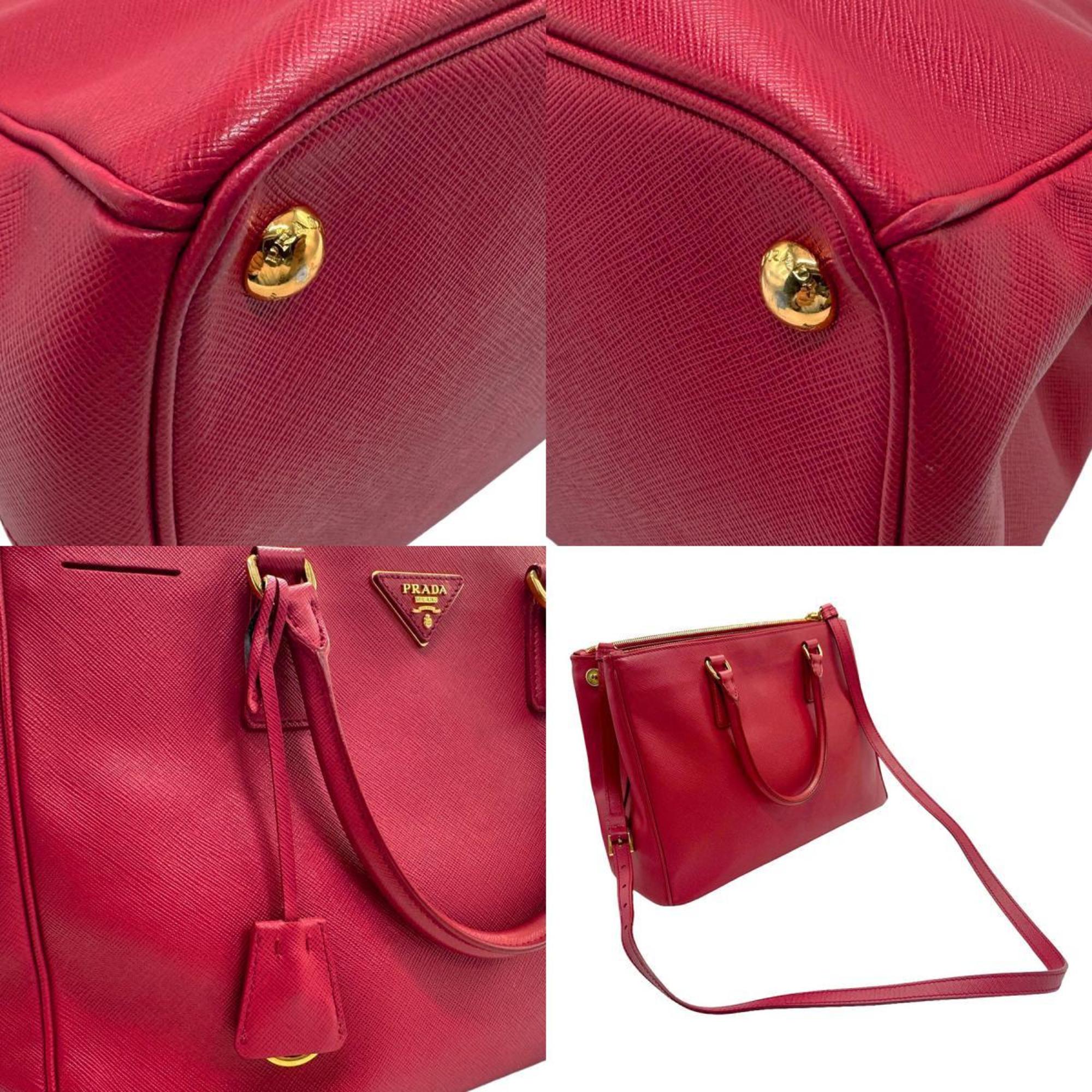 PRADA handbag shoulder bag leather red gold ladies z2215