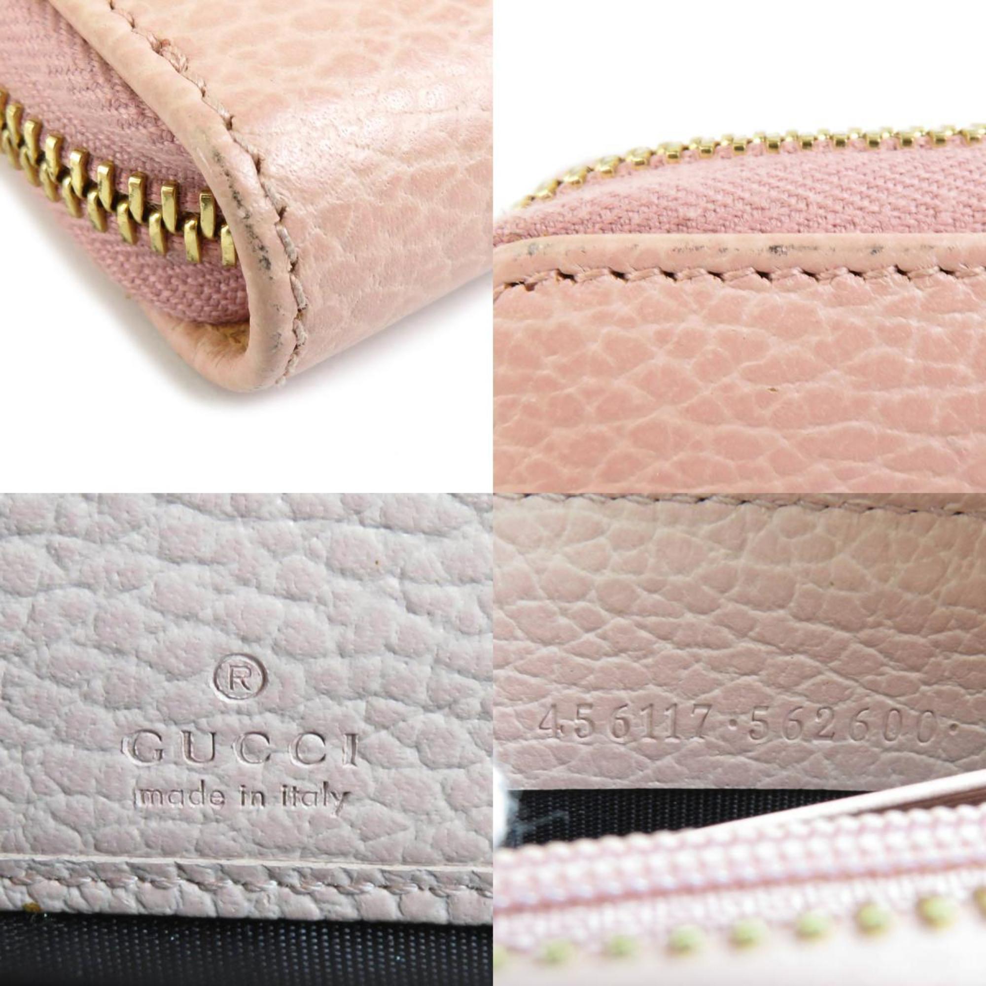 GUCCI Round Long Wallet GG Marmont Leather Pink Beige Gold Women's 456117 e59002f