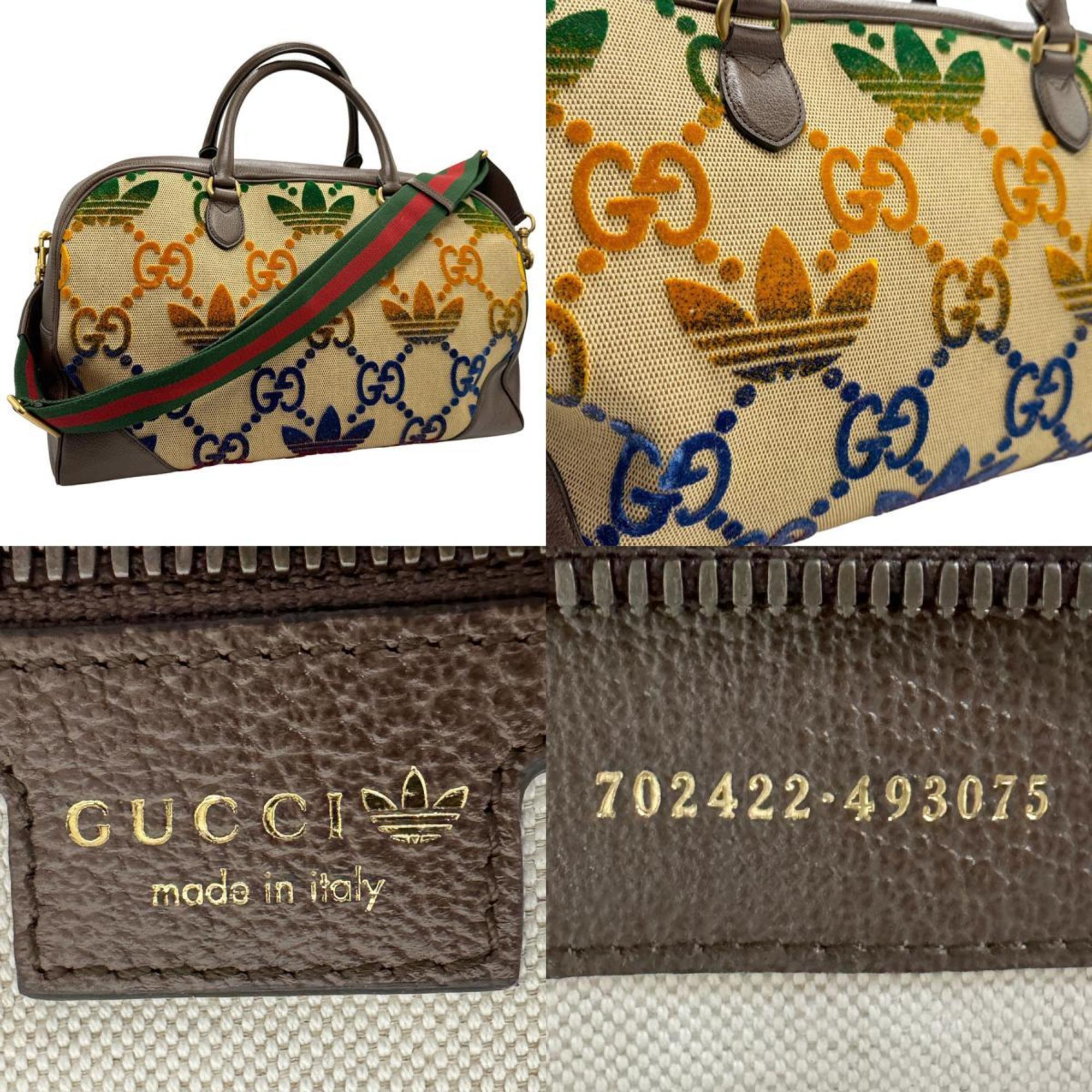 Gucci Boston bag 2-way x adidas leather canvas brown multicolor men's 702422 n0254