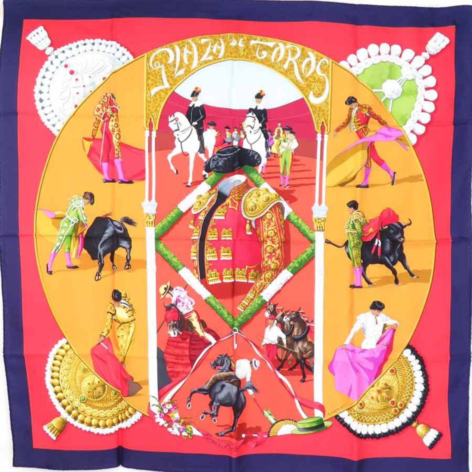 Hermes Scarf Muffler Carre 90 Plaza de Toros Bullring Silk Multicolor Women's r10128k