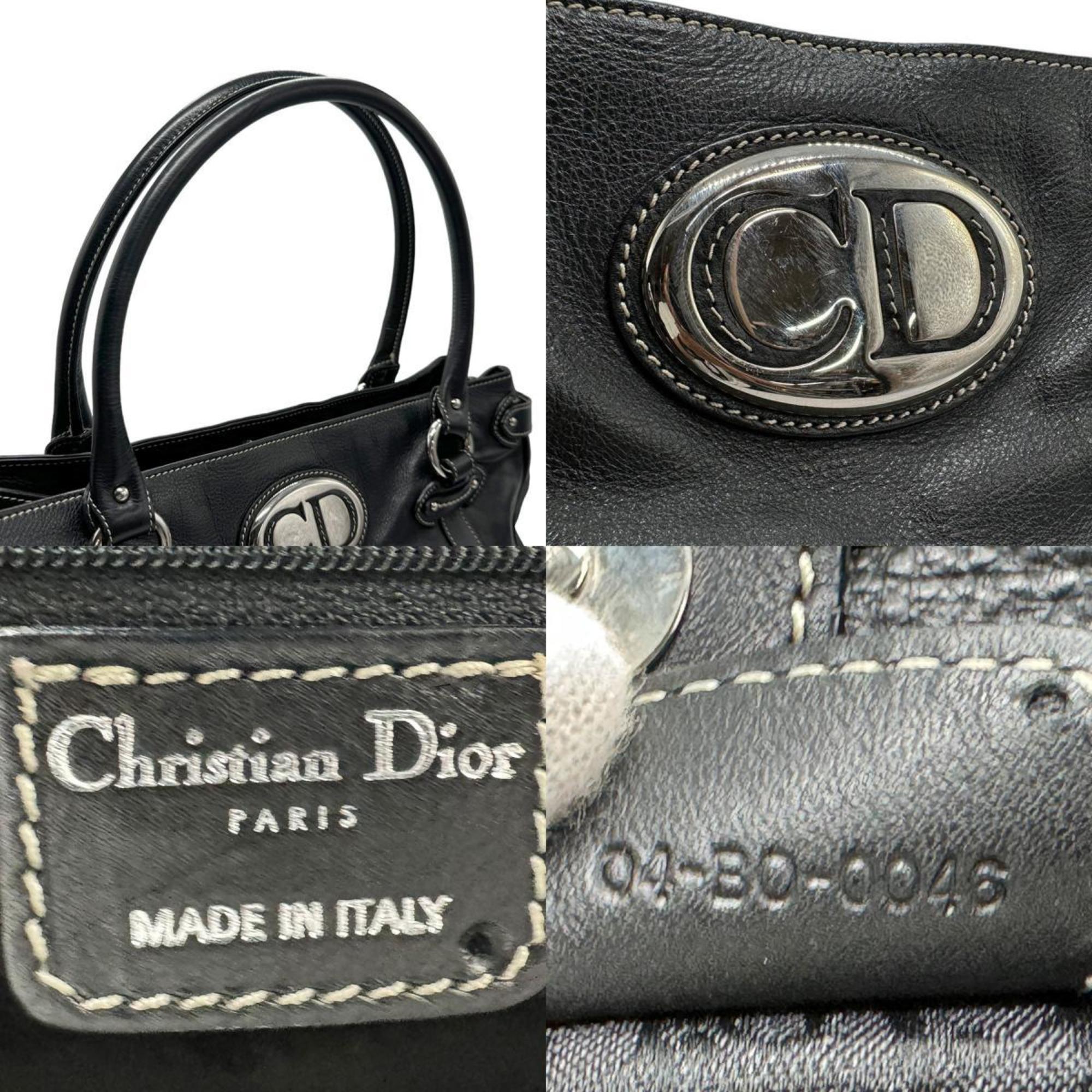 Christian Dior Shoulder Bag Leather Black Silver Women's n0265