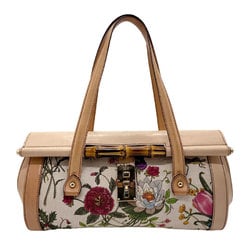 GUCCI Handbag Bamboo Flora Canvas Leather Multicolor Beige Gold Women's 111713 z2168