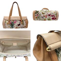 GUCCI Handbag Bamboo Flora Canvas Leather Multicolor Beige Gold Women's 111713 z2168