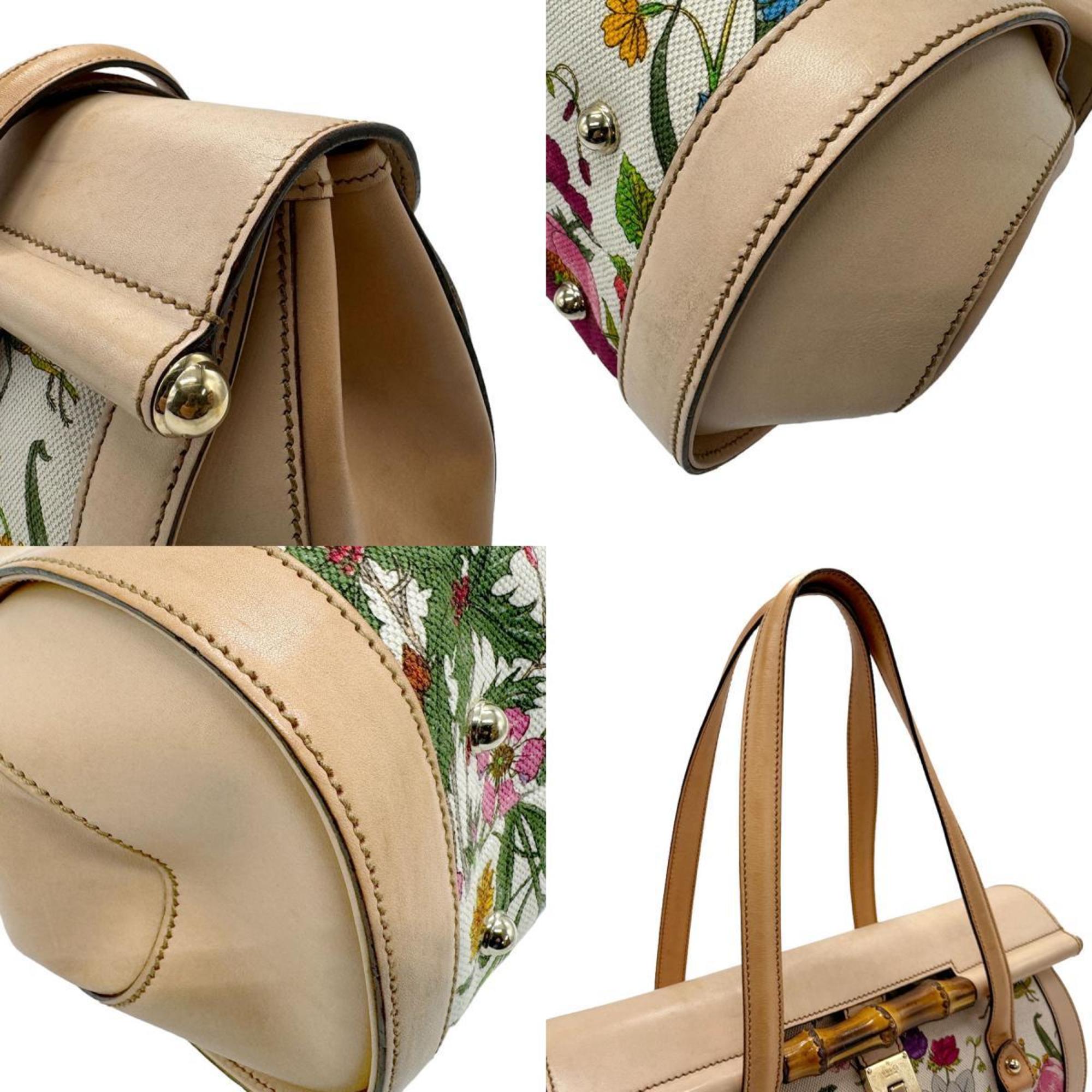 GUCCI Handbag Bamboo Flora Canvas Leather Multicolor Beige Gold Women's 111713 z2168