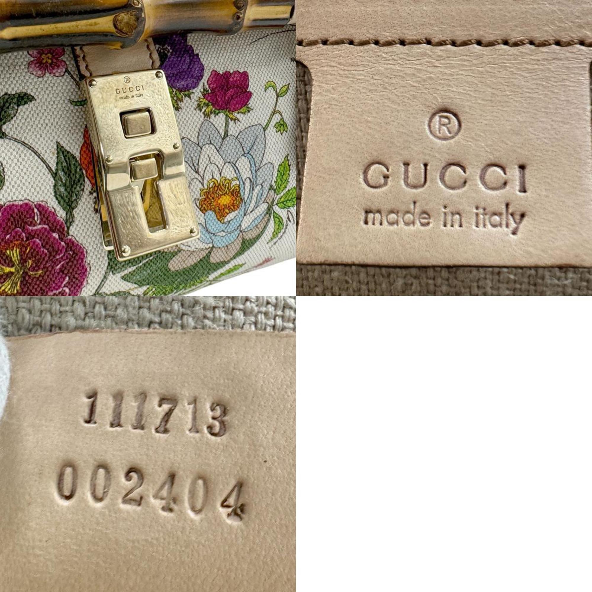 GUCCI Handbag Bamboo Flora Canvas Leather Multicolor Beige Gold Women's 111713 z2168