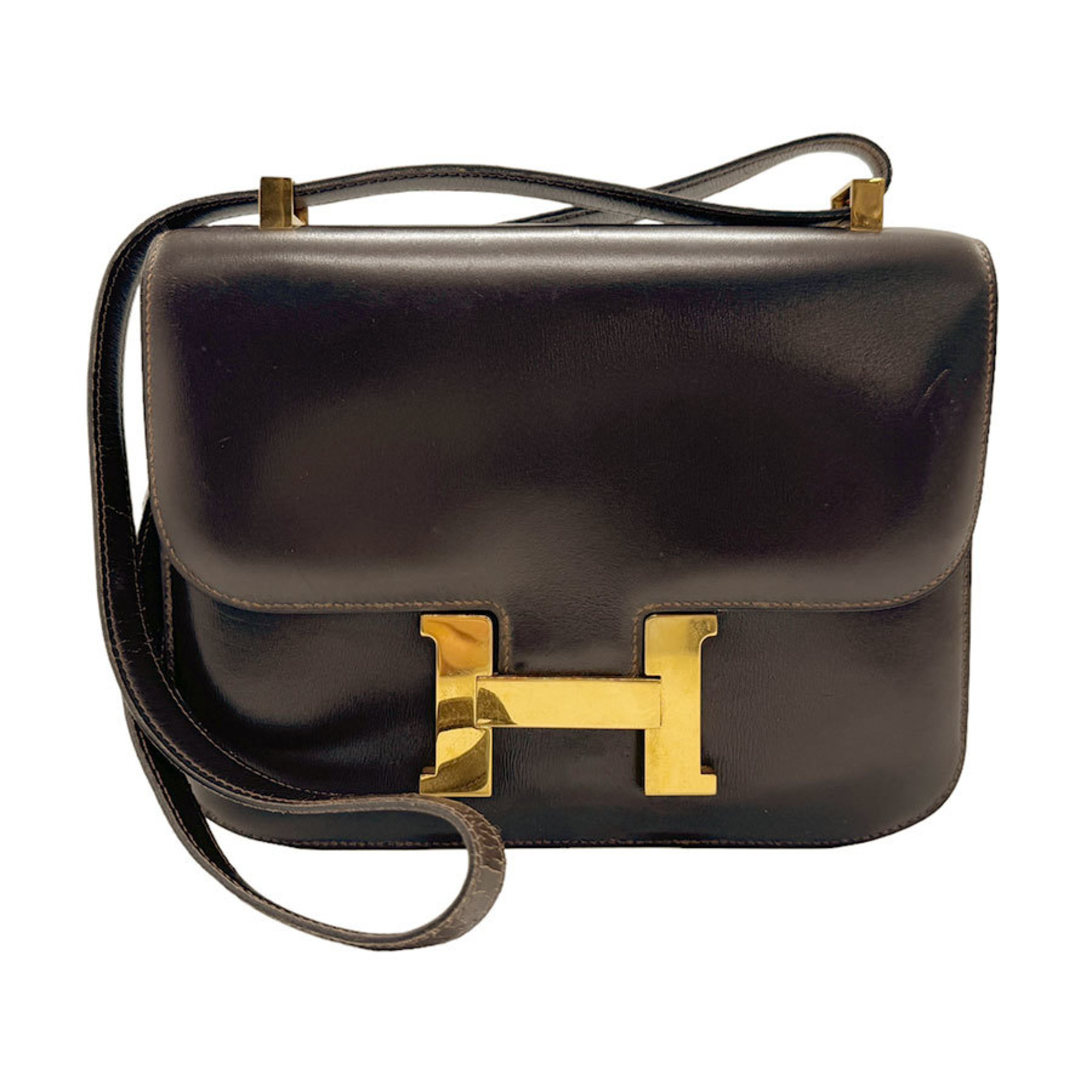 Hermes HERMES Shoulder Bag Constance Leather Dark Brown Gold Women's n0281