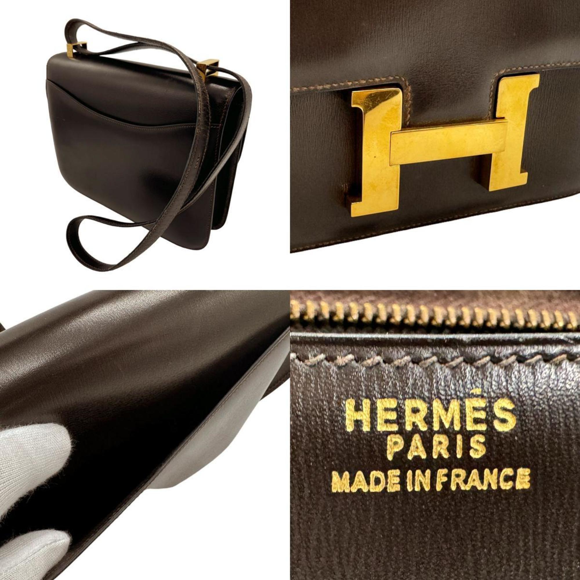 Hermes HERMES Shoulder Bag Constance Leather Dark Brown Gold Women's n0281