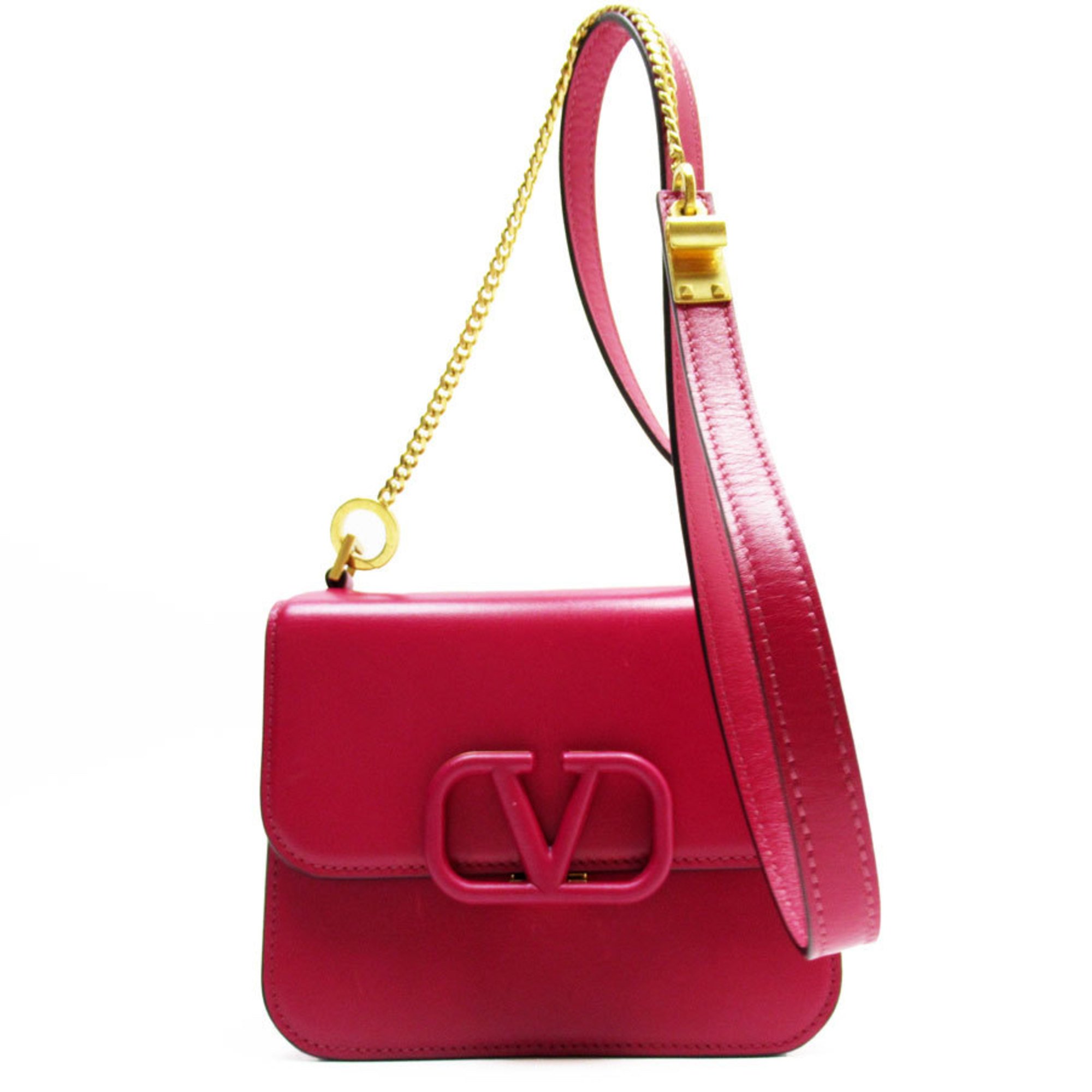 Valentino Garavani Shoulder Bag Leather Magenta Gold Women's W0641K