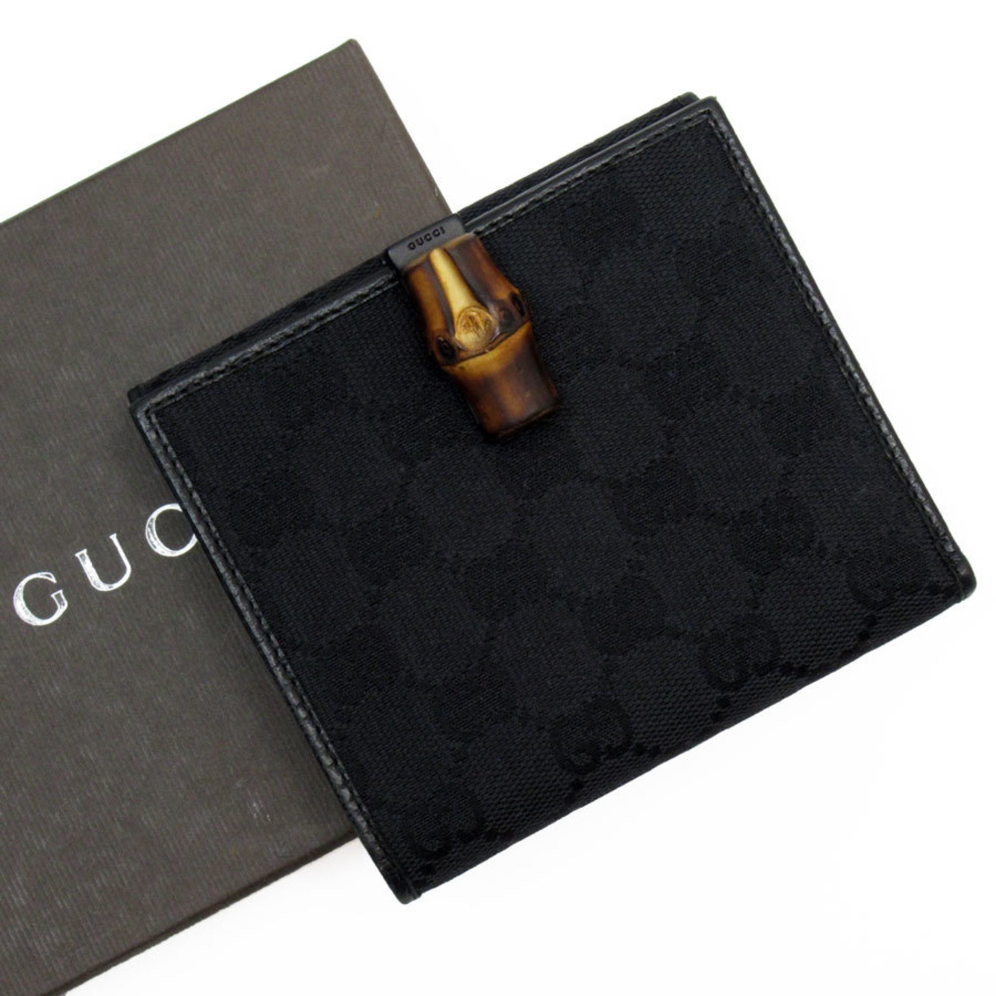 GUCCI Bi-fold Wallet GG Canvas Black Women's 142523 w0654a