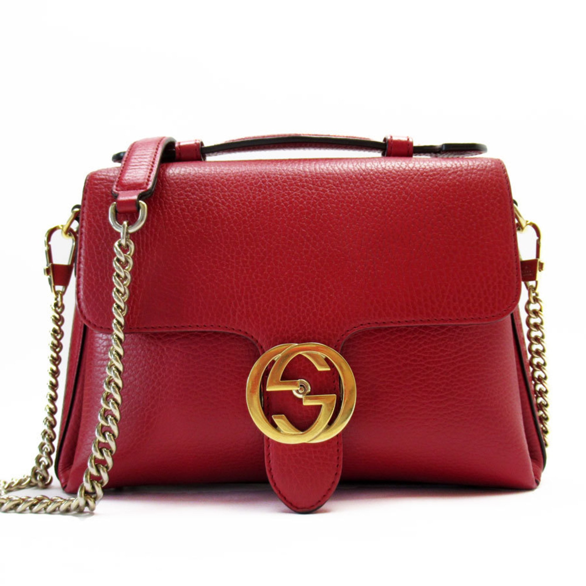 GUCCI Handbag Shoulder Bag Interlocking G Leather Red Gold Women's 510302 w0639a