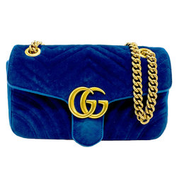 GUCCI Shoulder Bag GG Marmont Velvet Blue Women's 443497 z2089