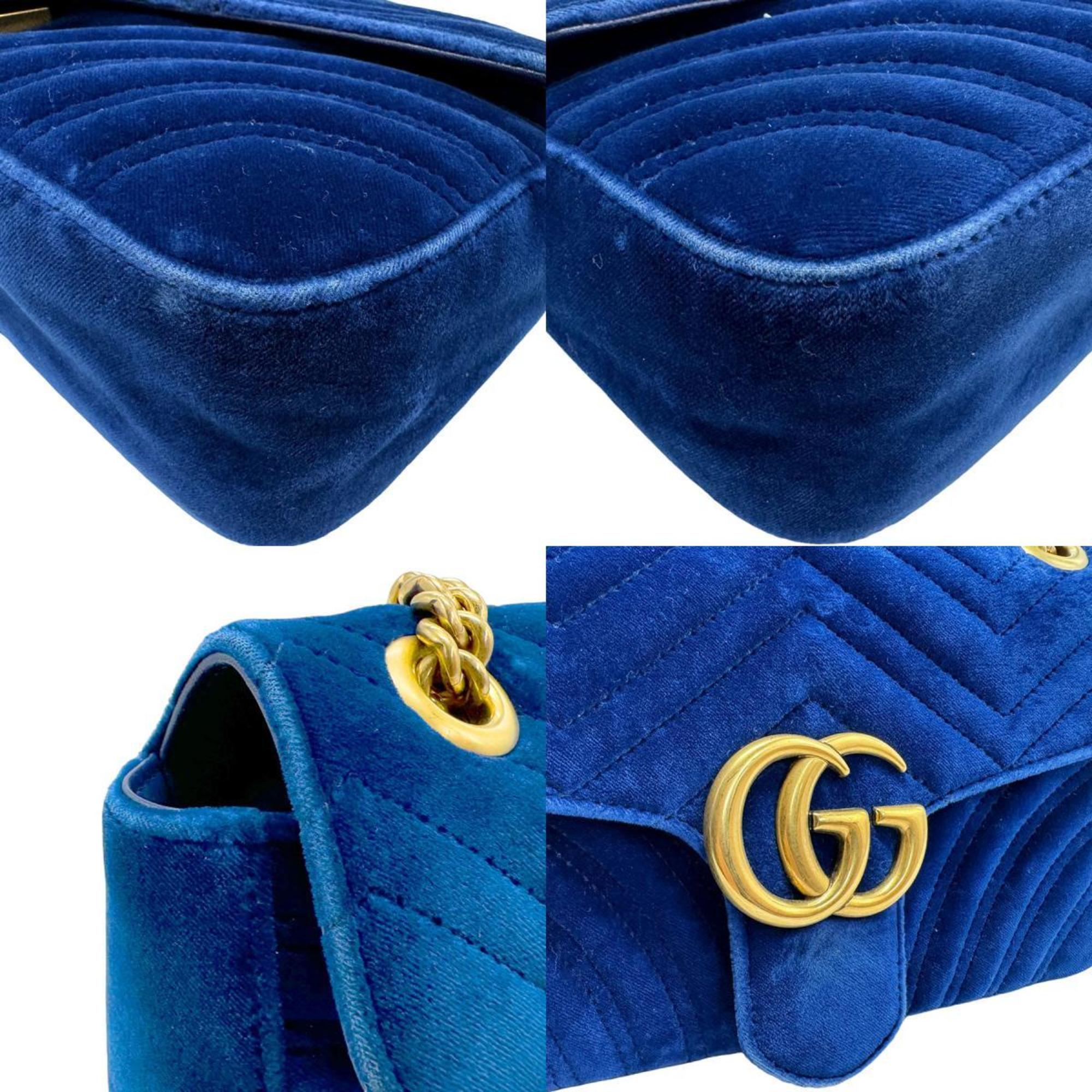 GUCCI Shoulder Bag GG Marmont Velvet Blue Women's 443497 z2089