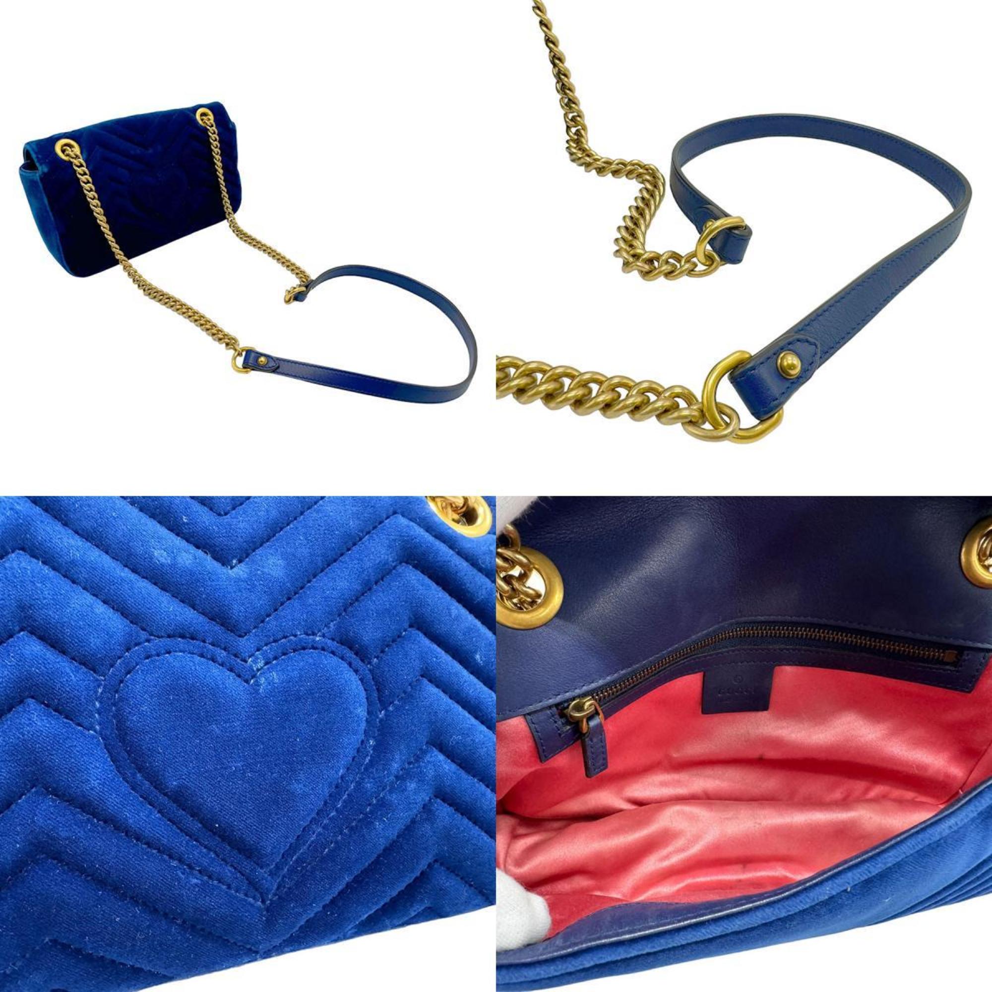 GUCCI Shoulder Bag GG Marmont Velvet Blue Women's 443497 z2089