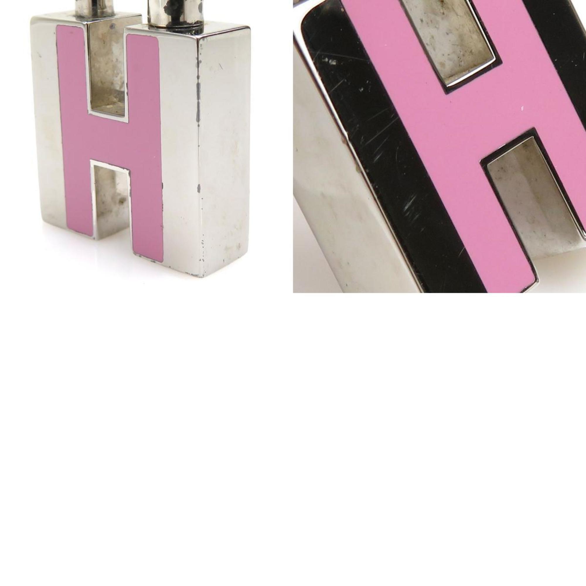 Hermes HERMES Cadena Charm H Metal Silver x Pink Men Women a0464