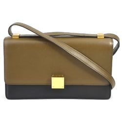 CELINE Shoulder Bag Leather Khaki Black Gold Women's e58977a