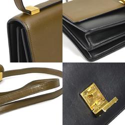 CELINE Shoulder Bag Leather Khaki Black Gold Women's e58977a