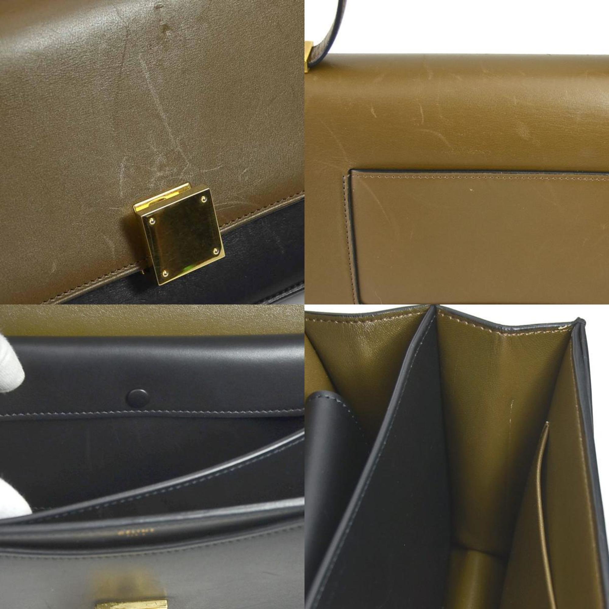 CELINE Shoulder Bag Leather Khaki Black Gold Women's e58977a