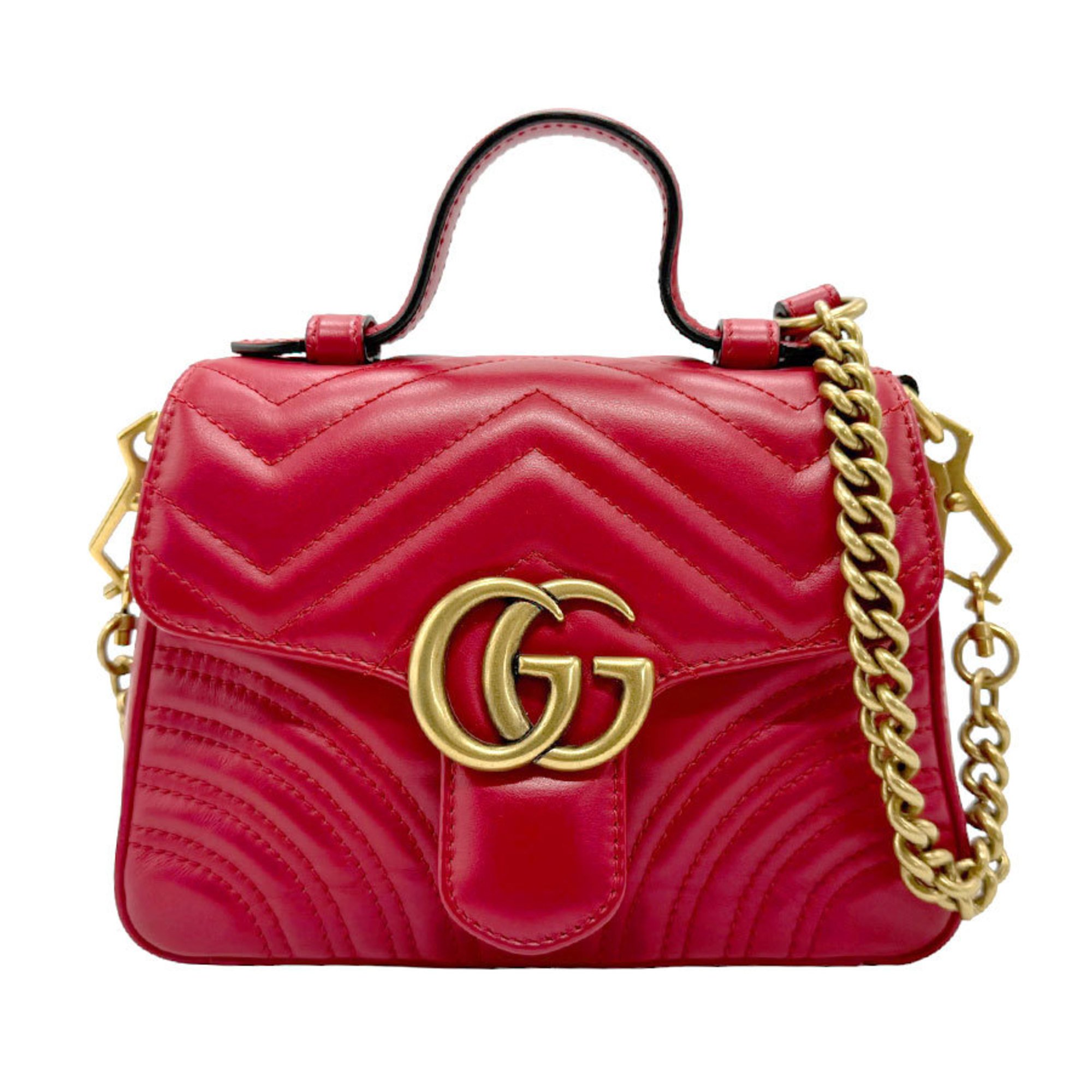 GUCCI Shoulder Bag Handbag GG Marmont Leather Red Women's 547260 z2091