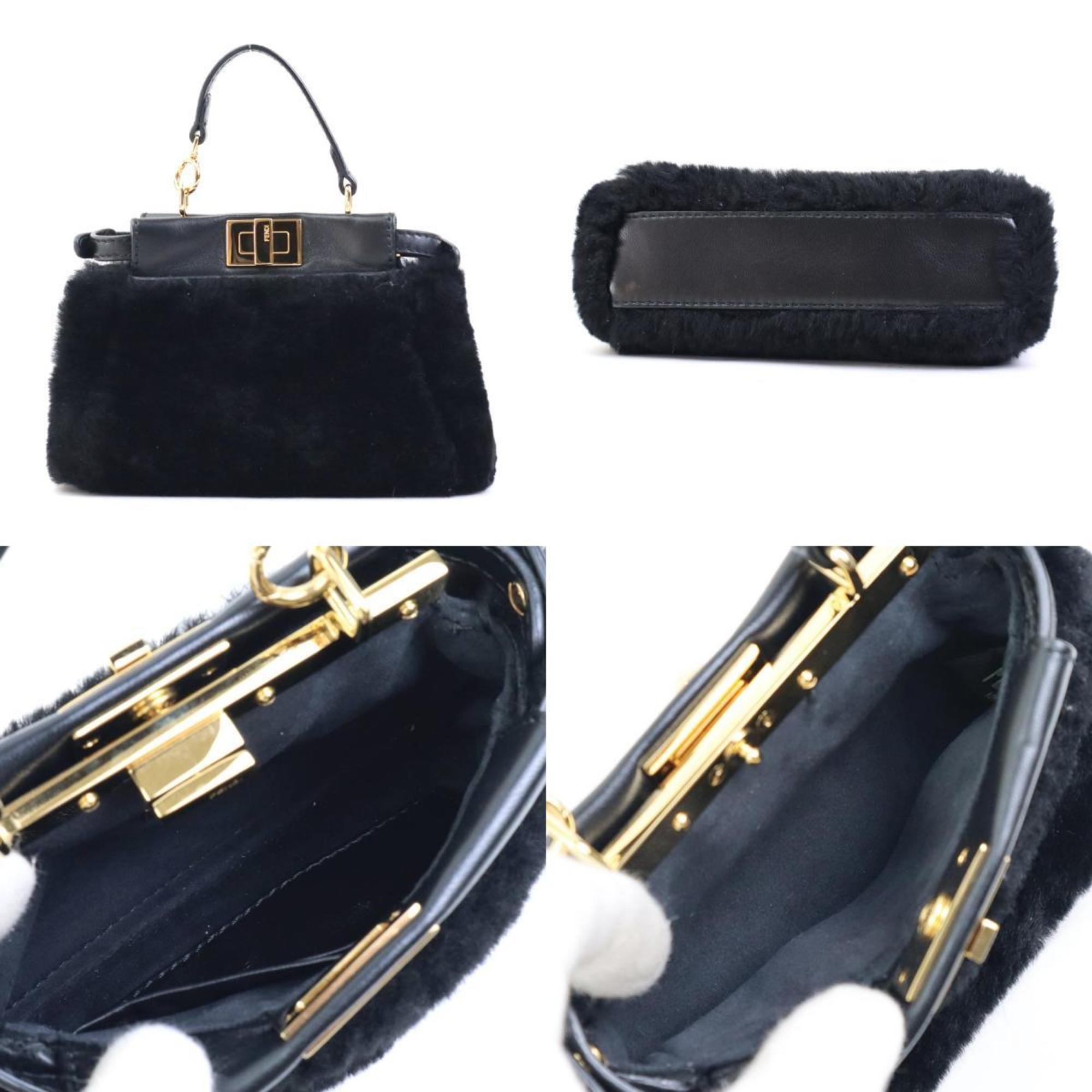 FENDI shoulder bag handbag micro peekaboo fur leather black gold ladies e58999j