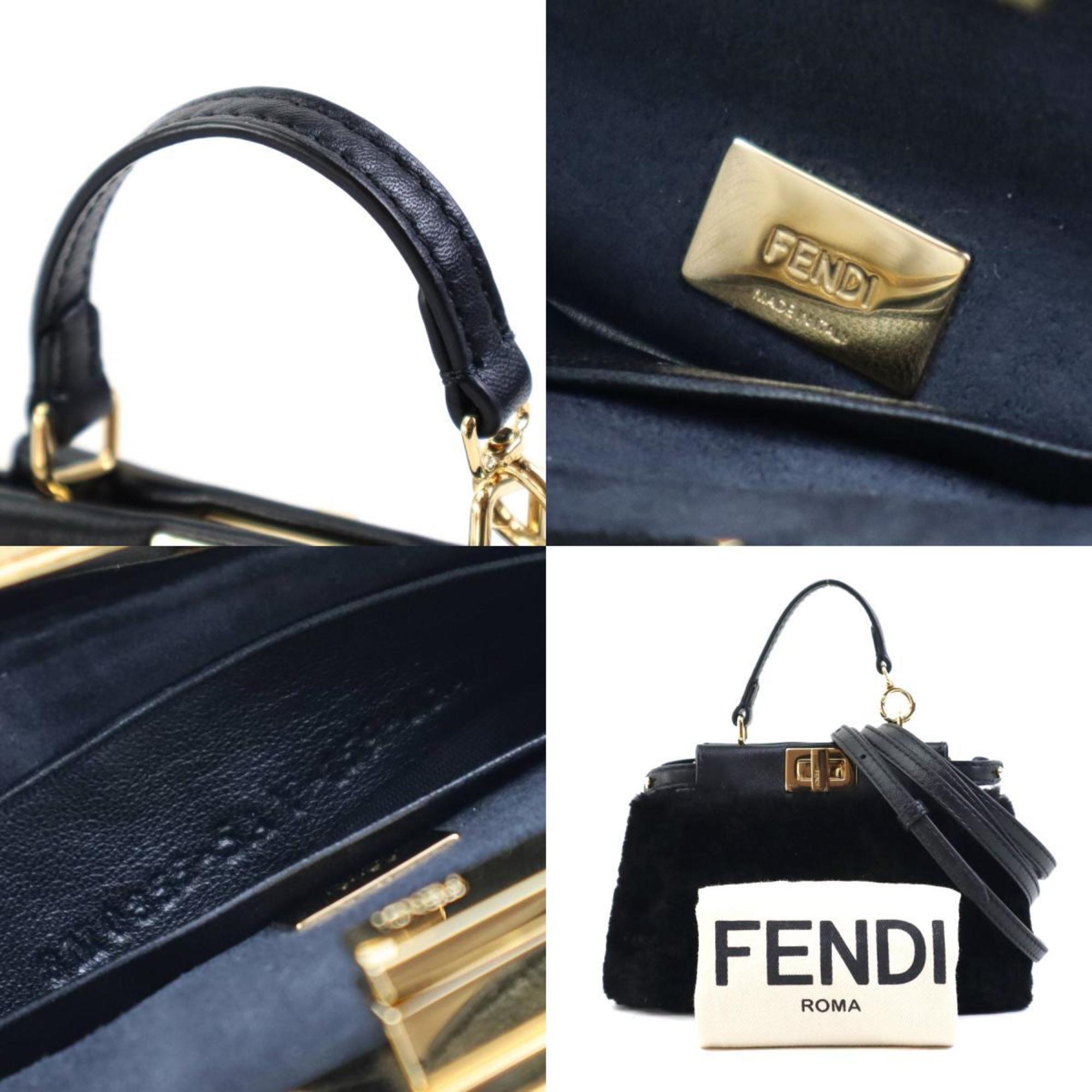 FENDI shoulder bag handbag micro peekaboo fur leather black gold ladies e58999j