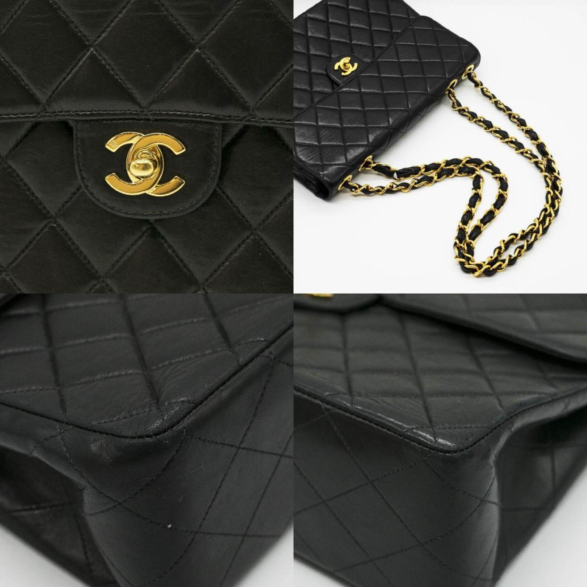 CHANEL Shoulder Bag Matelasse Chain Leather Black Gold Men's Women's PD321