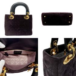 Christian Dior handbag shoulder bag Lady suede leather dark purple gold women's z2221