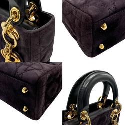 Christian Dior handbag shoulder bag Lady suede leather dark purple gold women's z2221