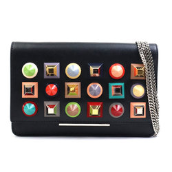 FENDI Chain Wallet Leather Metal Black x Multicolor Women's 8M0346-SRO a0461