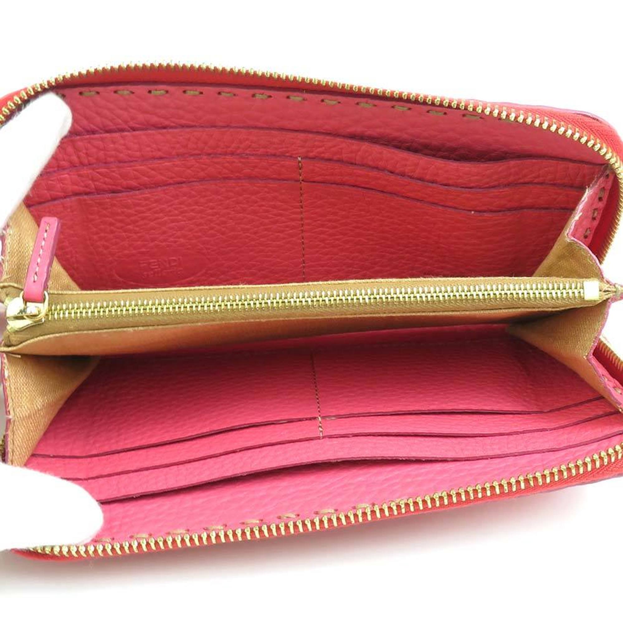 FENDI round long wallet Selleria leather pink gold ladies e59021a