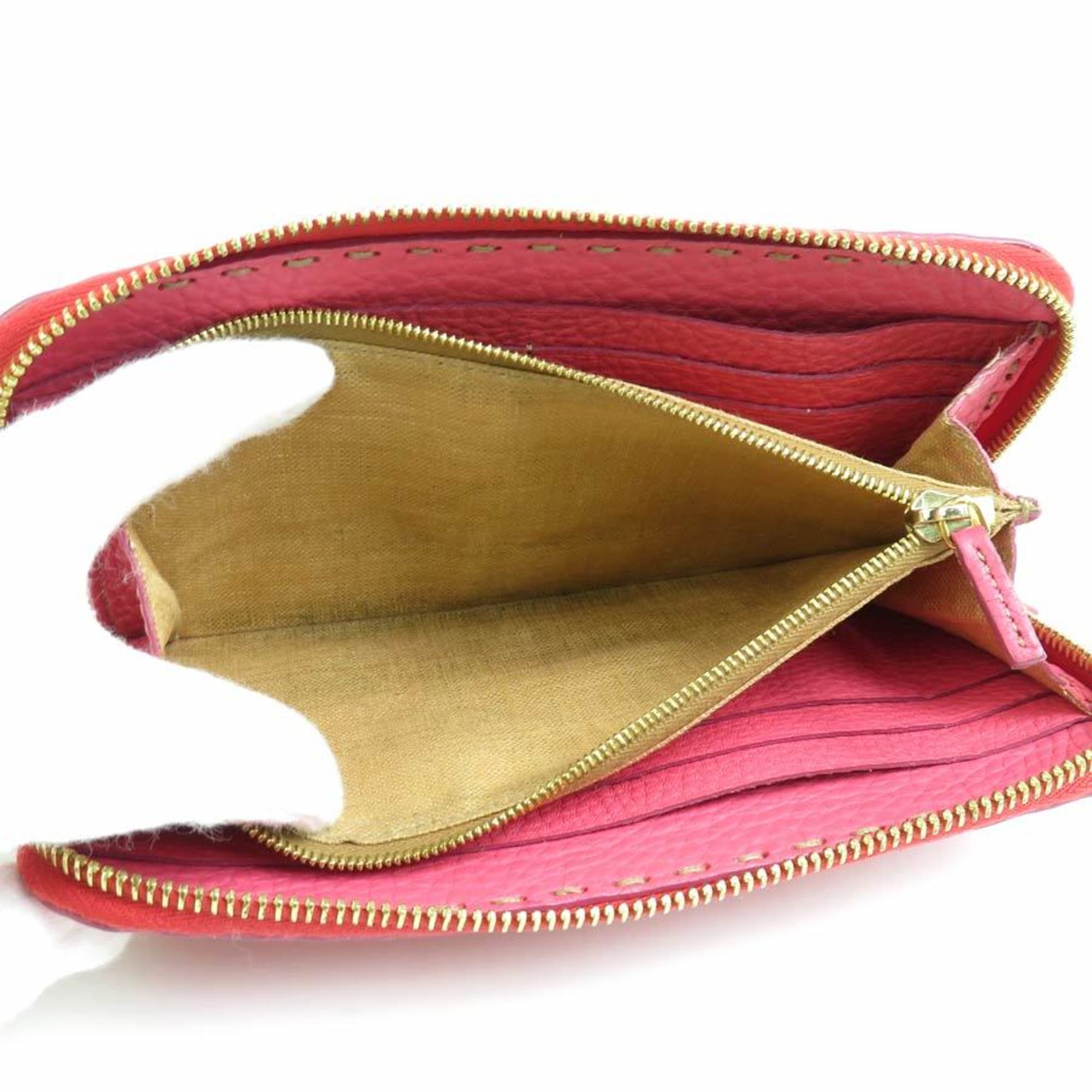 FENDI round long wallet Selleria leather pink gold ladies e59021a