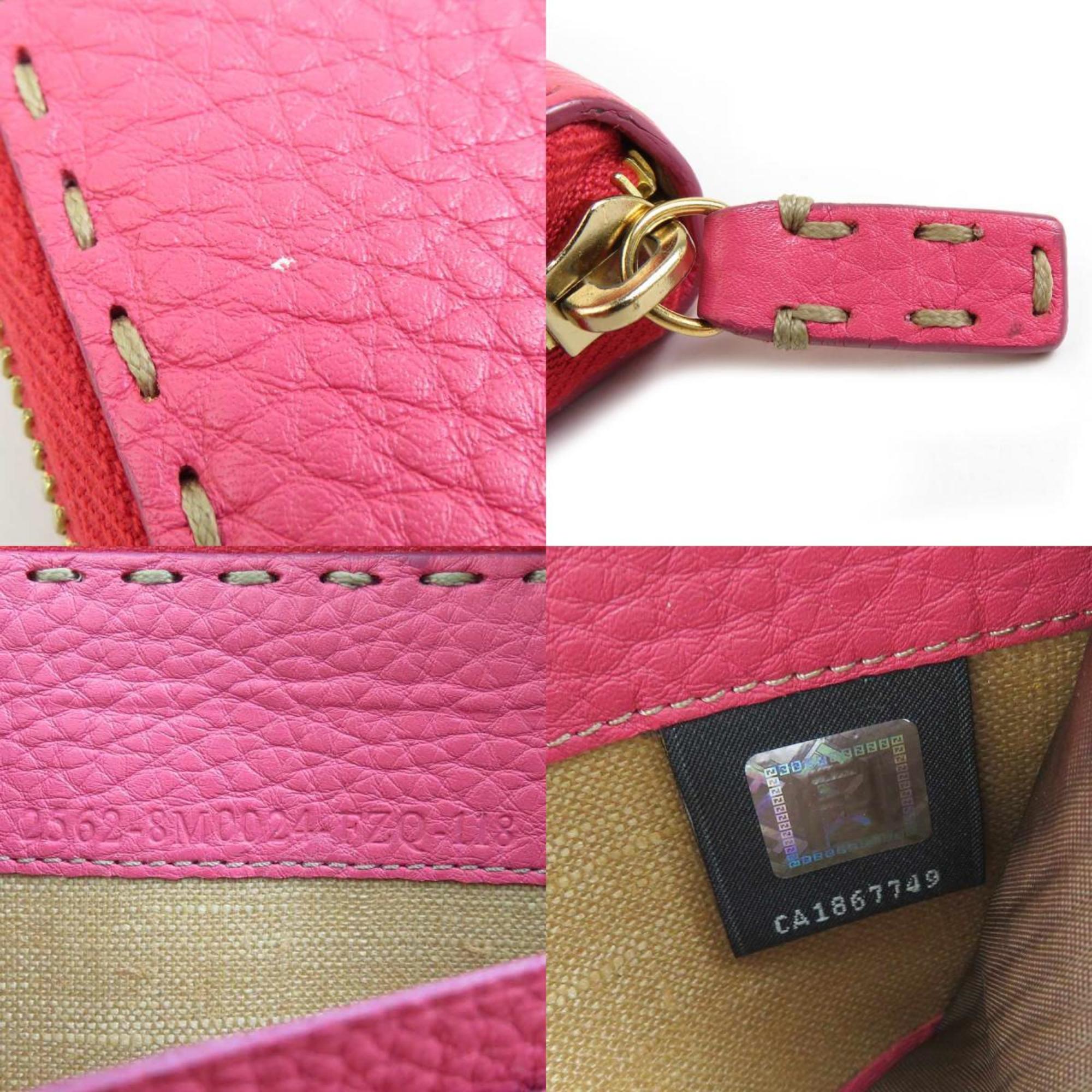 FENDI round long wallet Selleria leather pink gold ladies e59021a