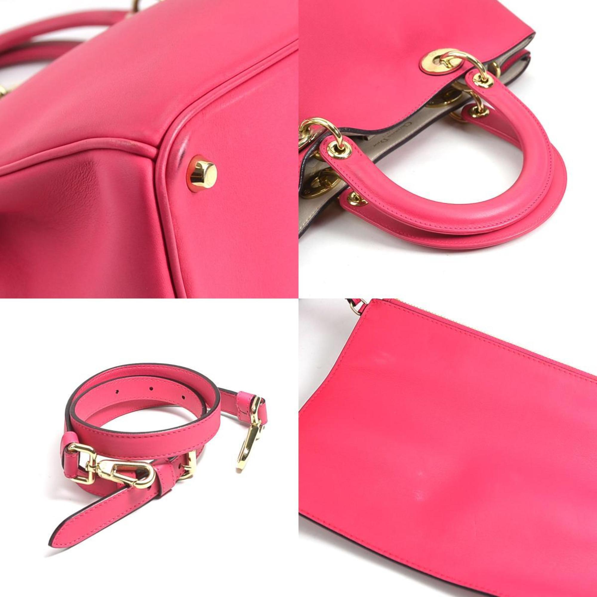 Christian Dior Handbag Shoulder Bag Diorissimo Leather Pink Women's a0450