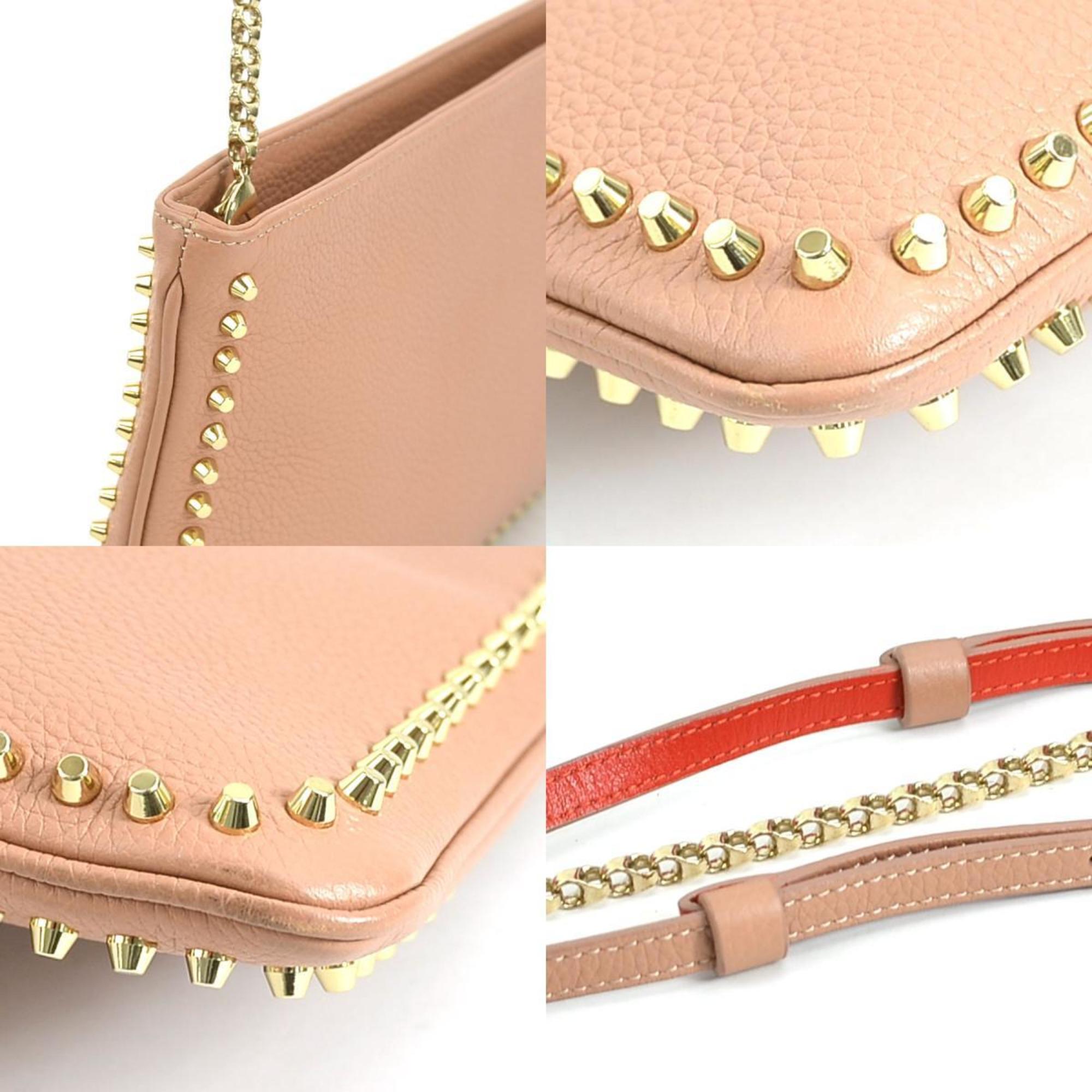 Christian Louboutin Shoulder Bag Leather Pink Beige Women's r10115j