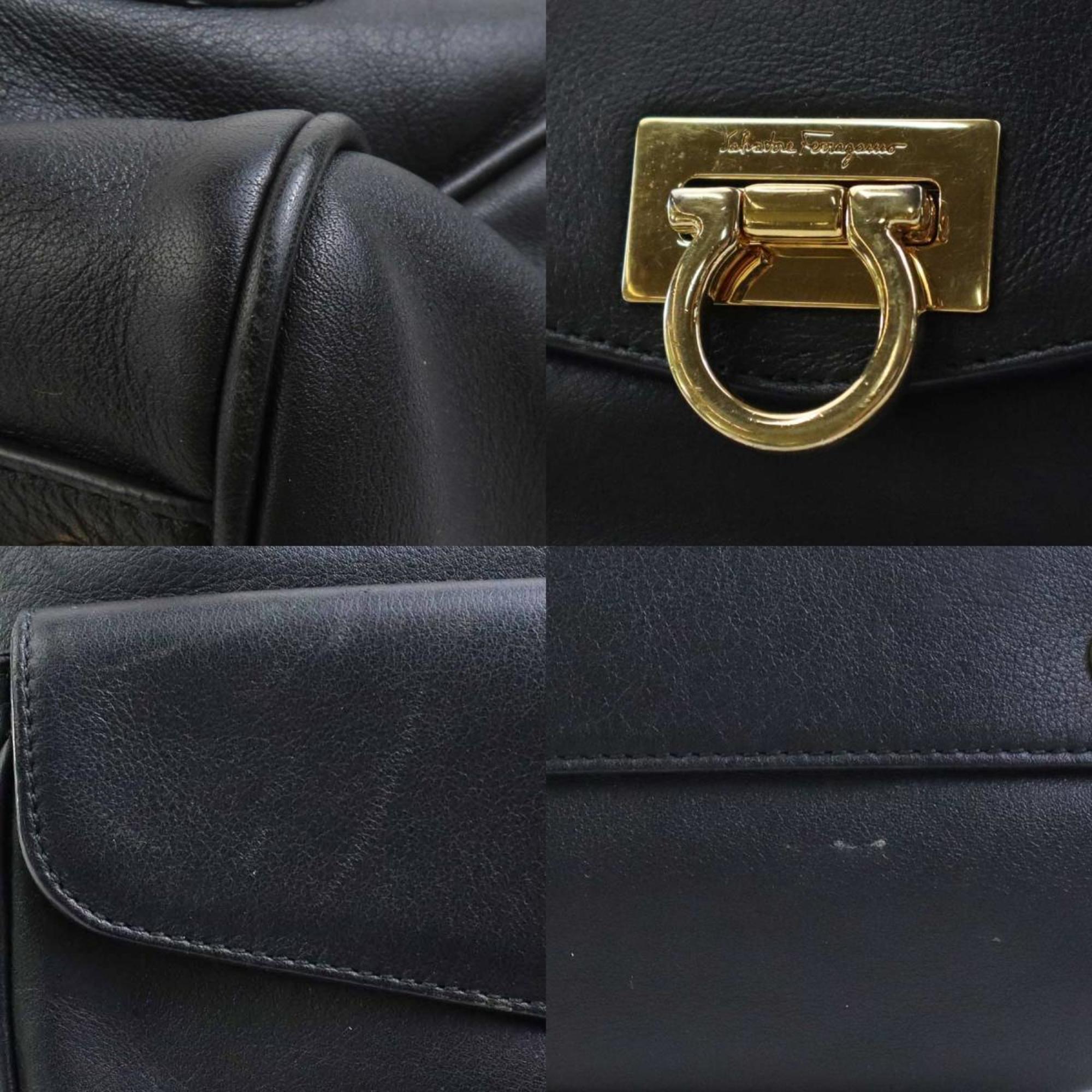 Salvatore Ferragamo handbag Gancini leather black gold ladies e59039g