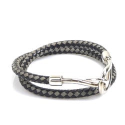 Hermes HERMES Bracelet Choker Necklace Jumbo Leather Metal Black Grey Silver Women's e59028g