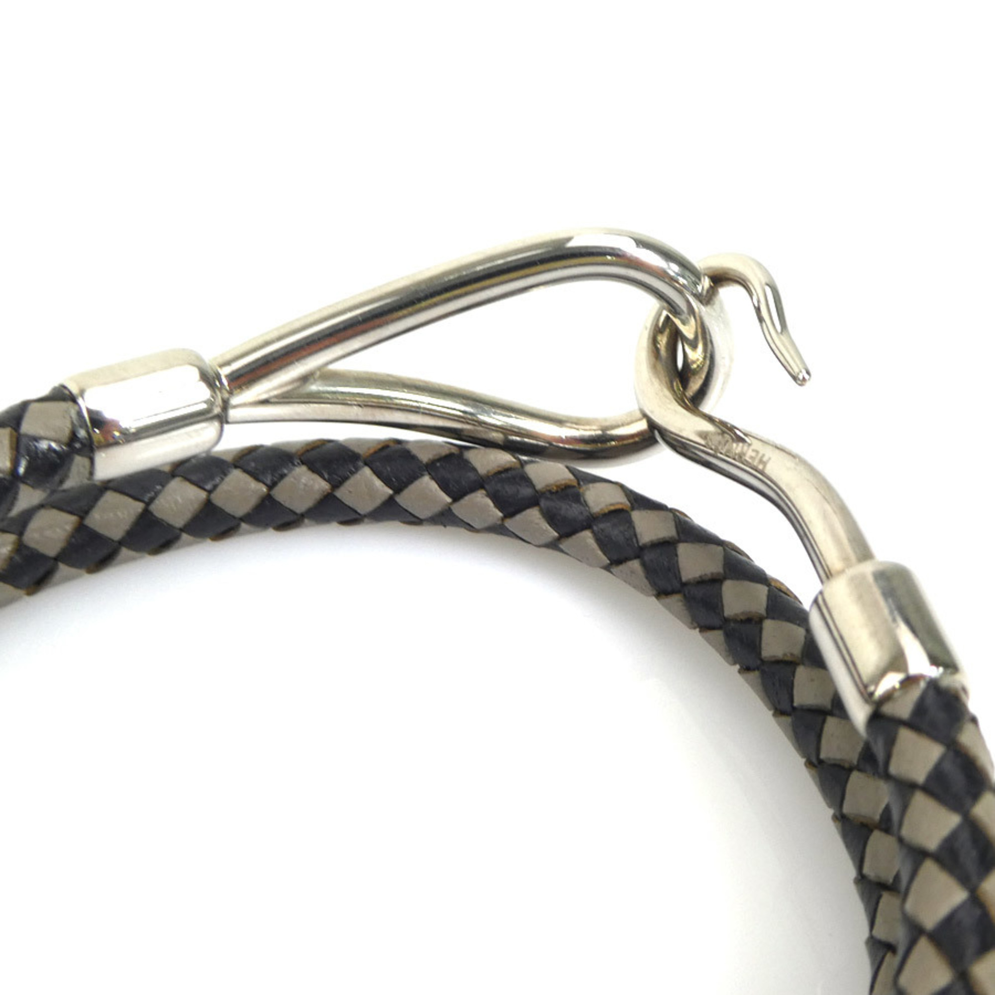 Hermes HERMES Bracelet Choker Necklace Jumbo Leather Metal Black Grey Silver Women's e59028g